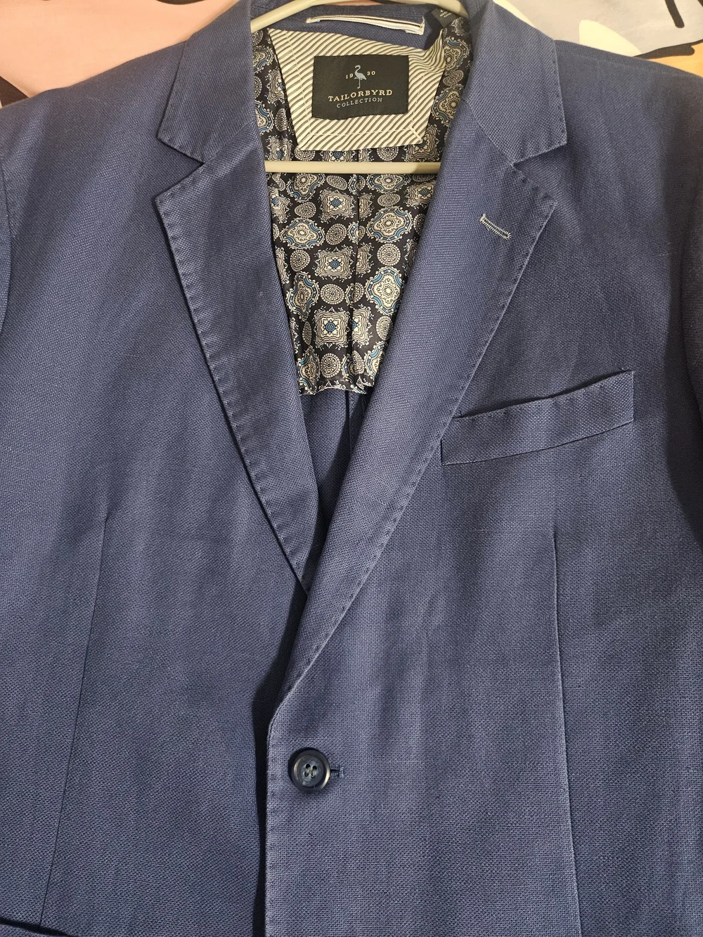 Tailorbyrd Men's Blue Single-Breasted Sport Coat with Patterned Lining